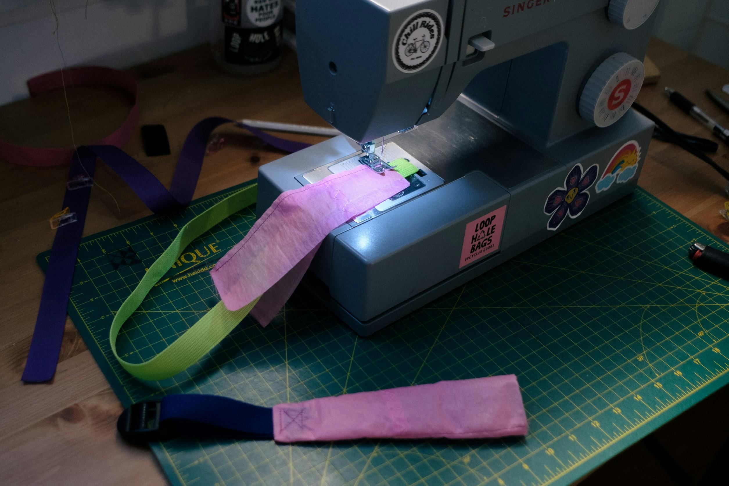 Sewing the ends on each strap.