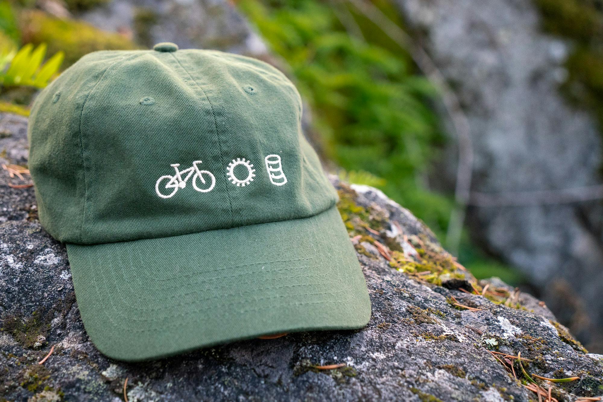 green hat on rock