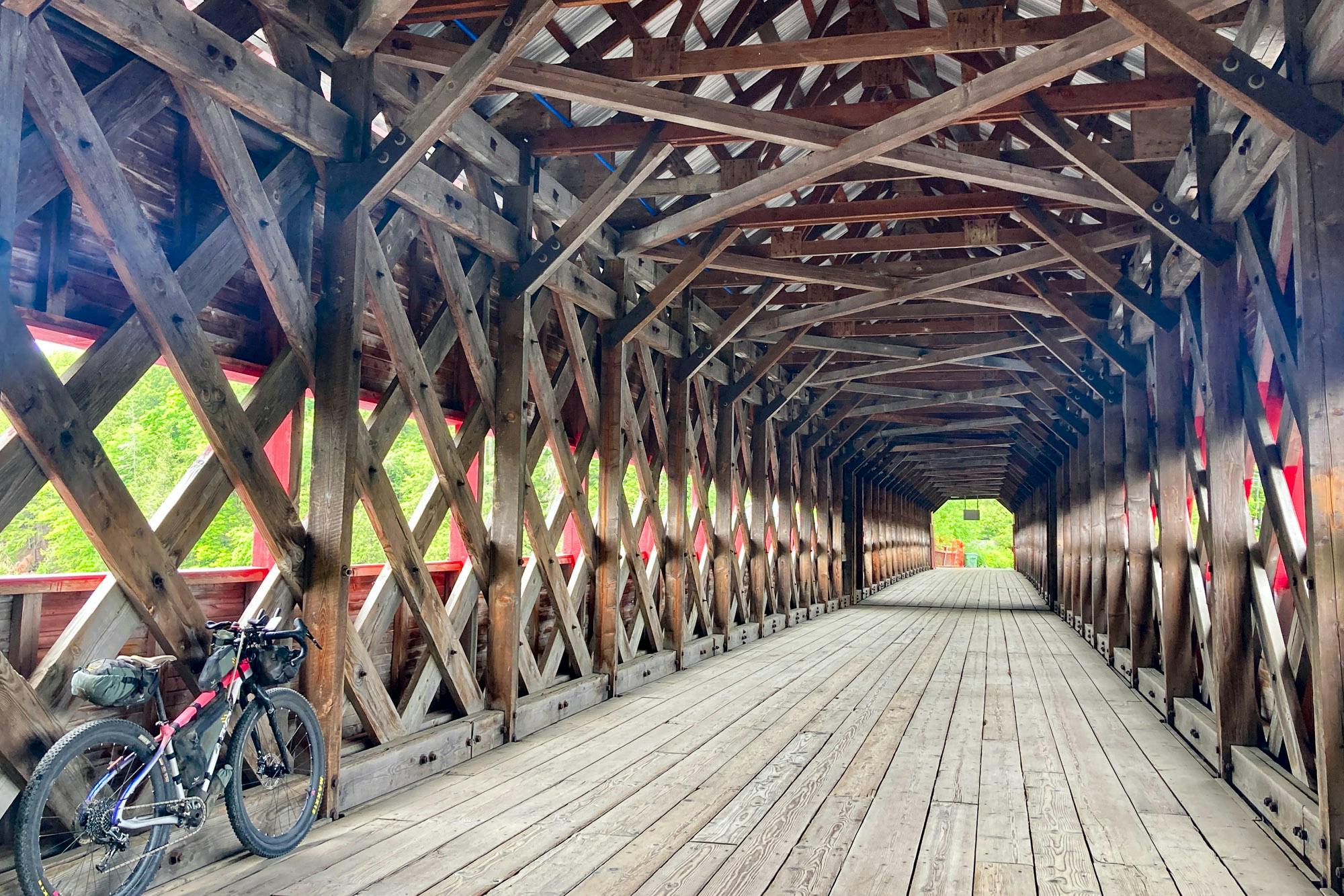 A wooden bridge in rural Quebec.