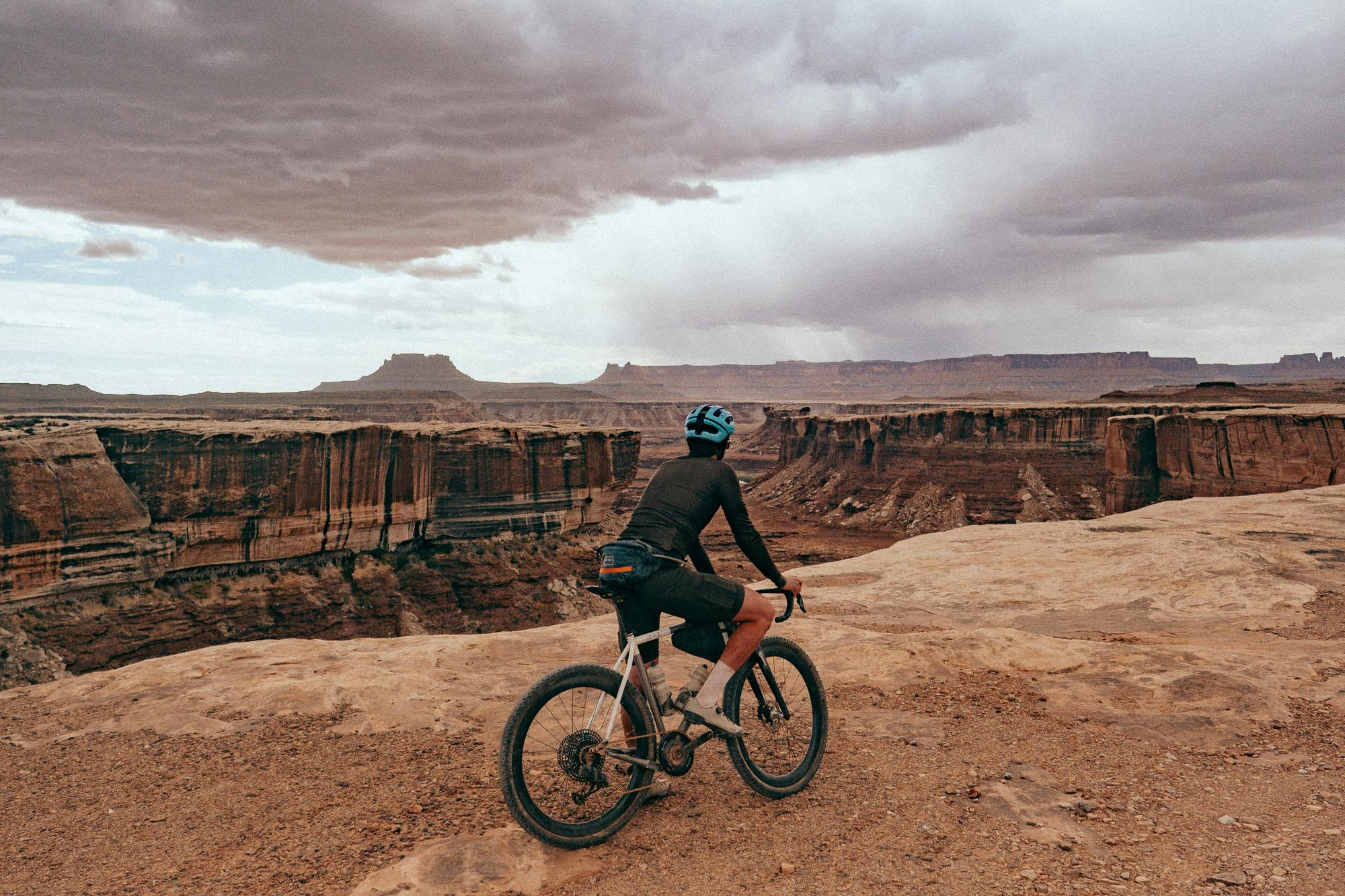 Overlooking a canyon ona gravel bike.