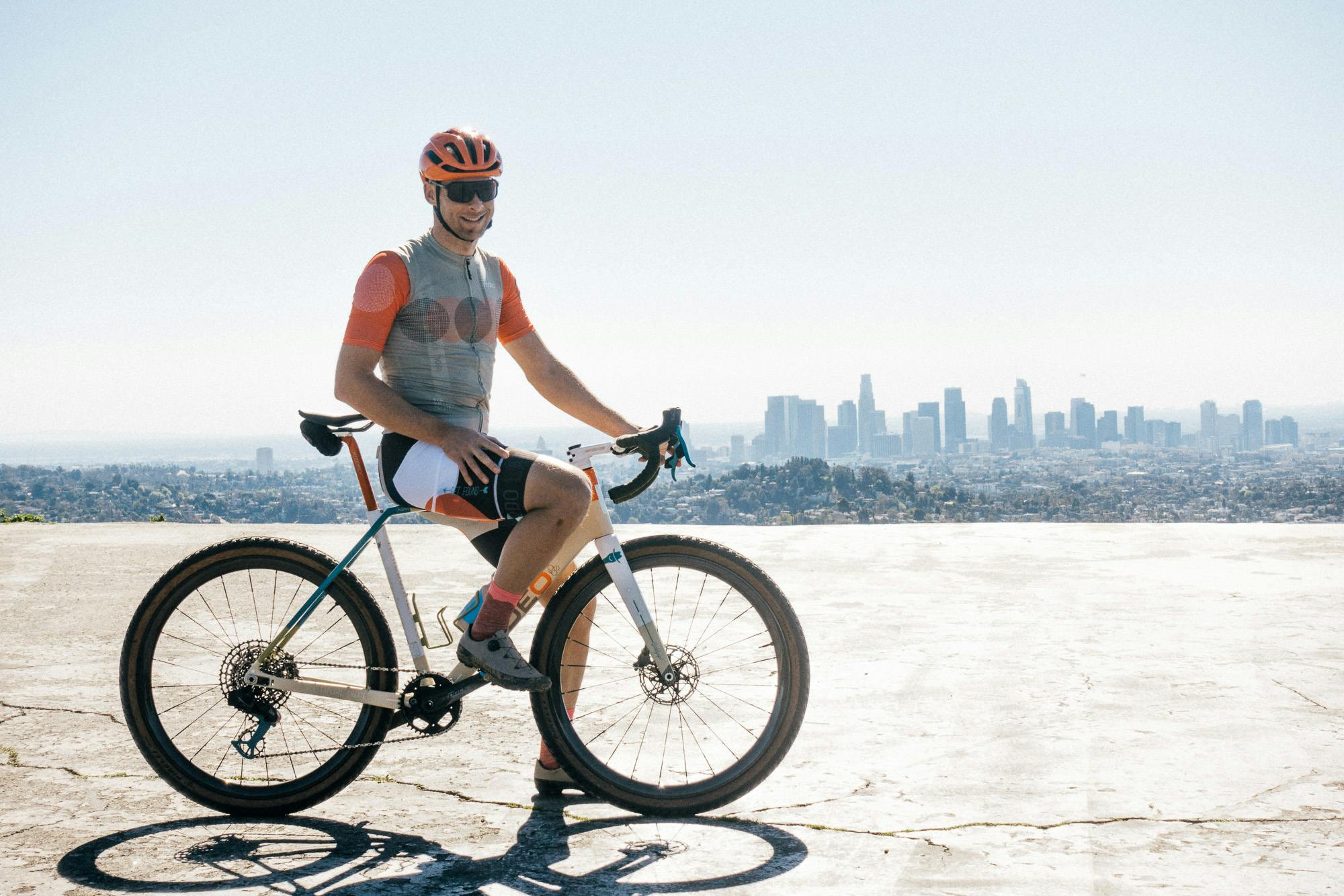 Stephen Fitzgerald of Rodeo Labs in front of the Los Angeles skyline.