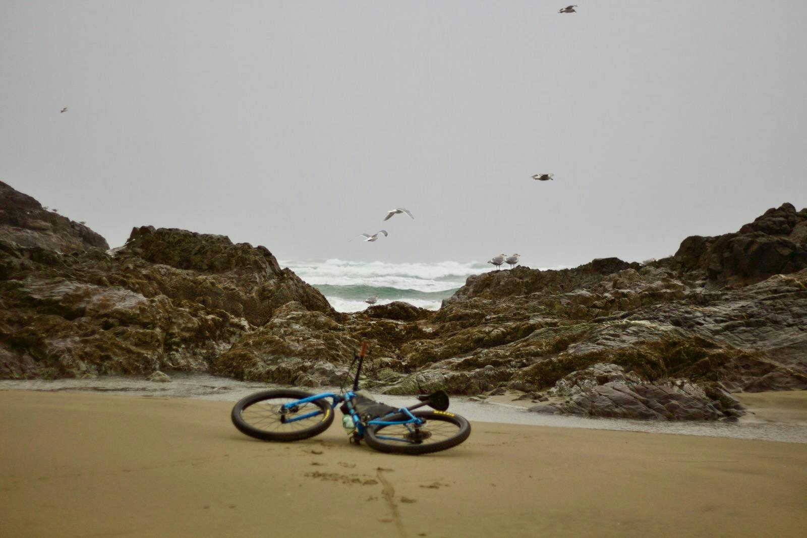 bike beach rocks