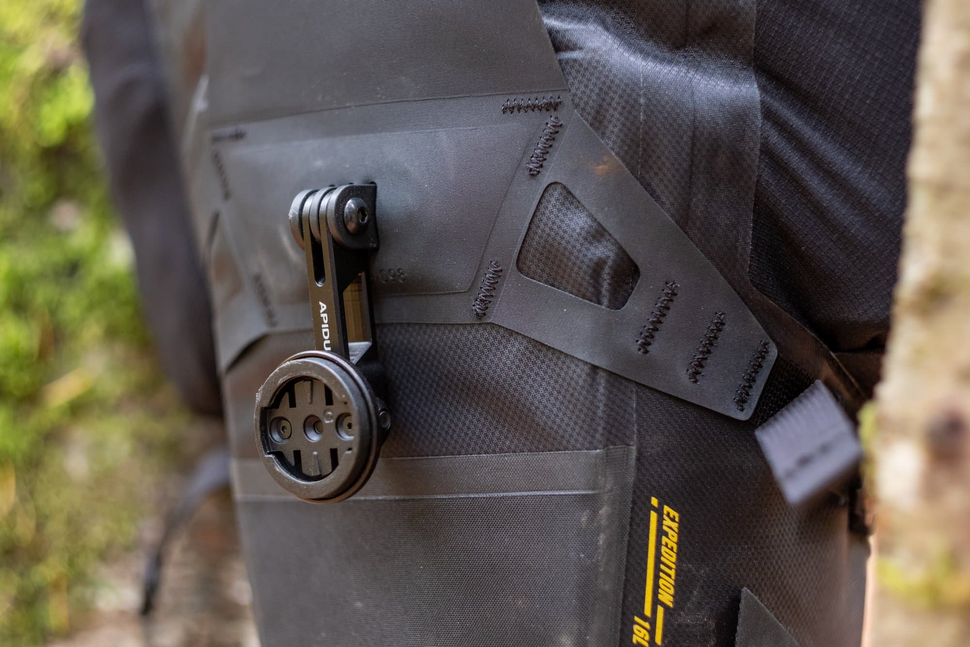 The optional GPS mount on the Saddle Pack's 3-prong attachment.
