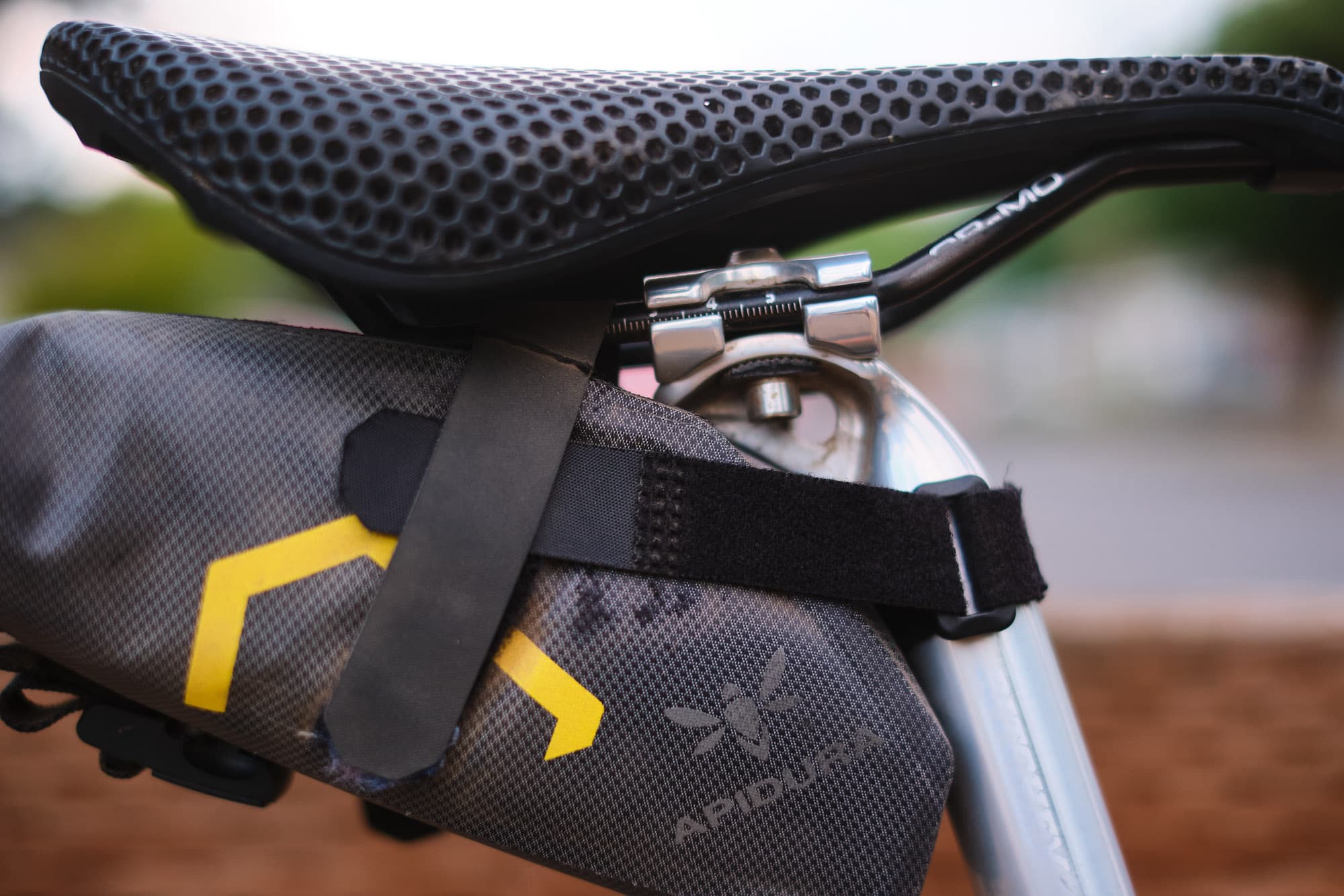 Apidura Expedition Tool Pack on Abes bike.