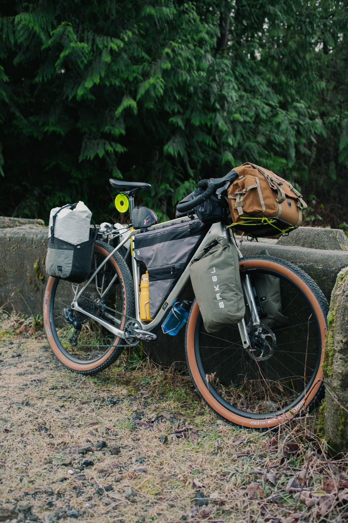 Rear of the loaded bike with bags mounted.