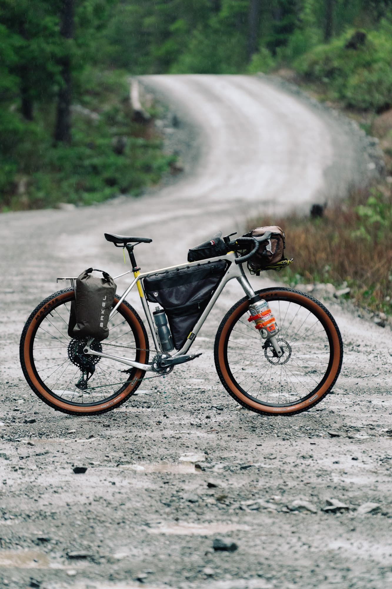 Front view of the loaded bike with both Forkpackers mounted.