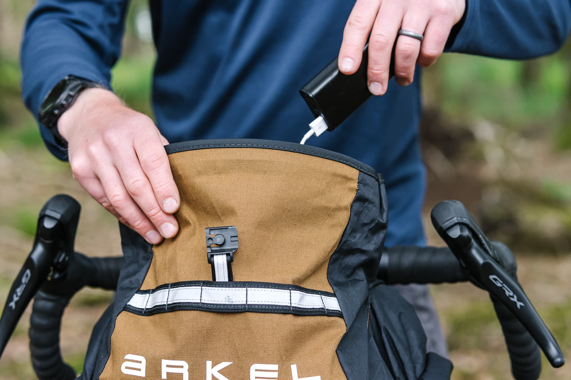 Quick top access with the Arkel Rollpacker Front.