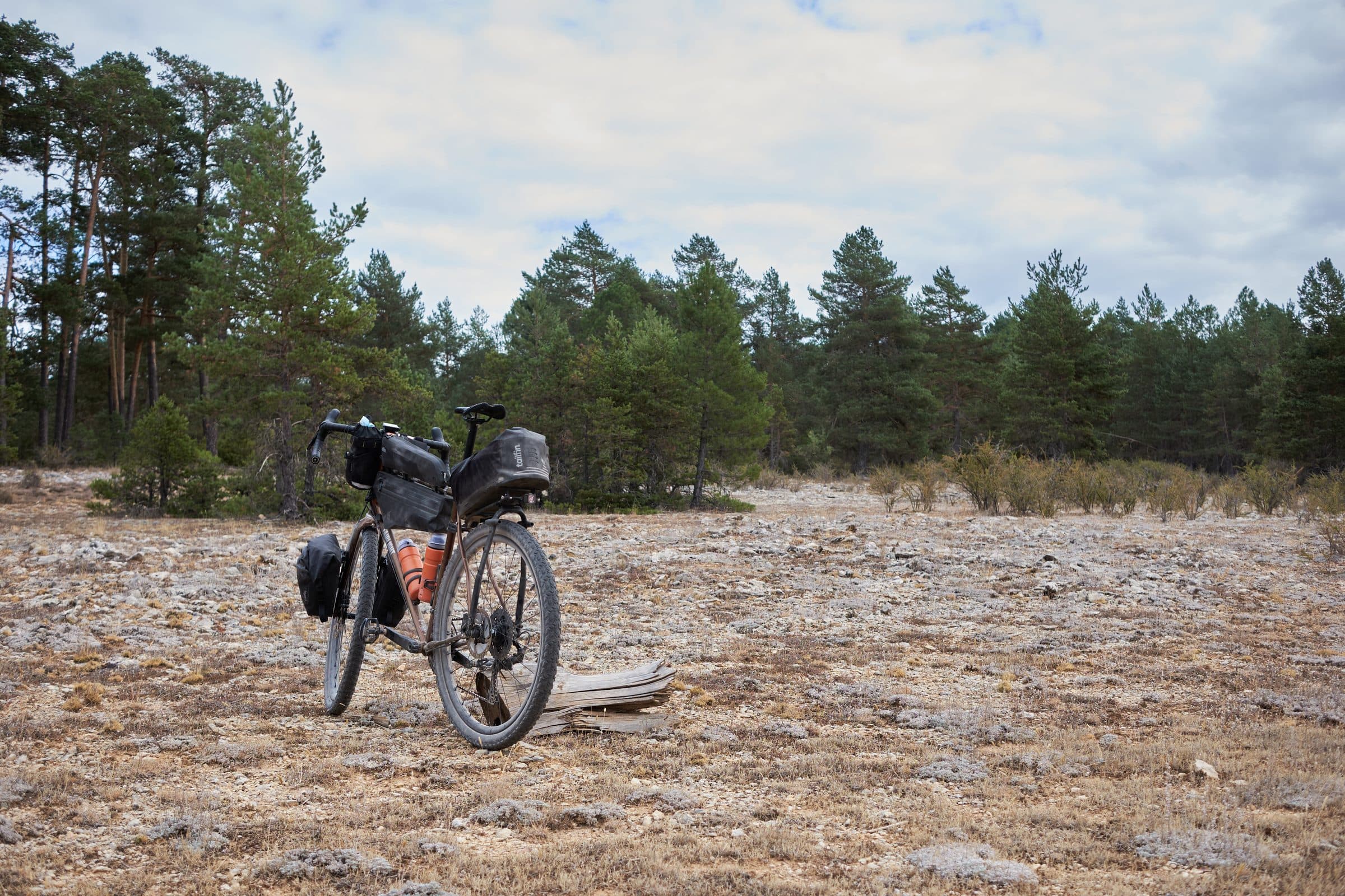 Davide's loaded bike in the Teruel highlands.