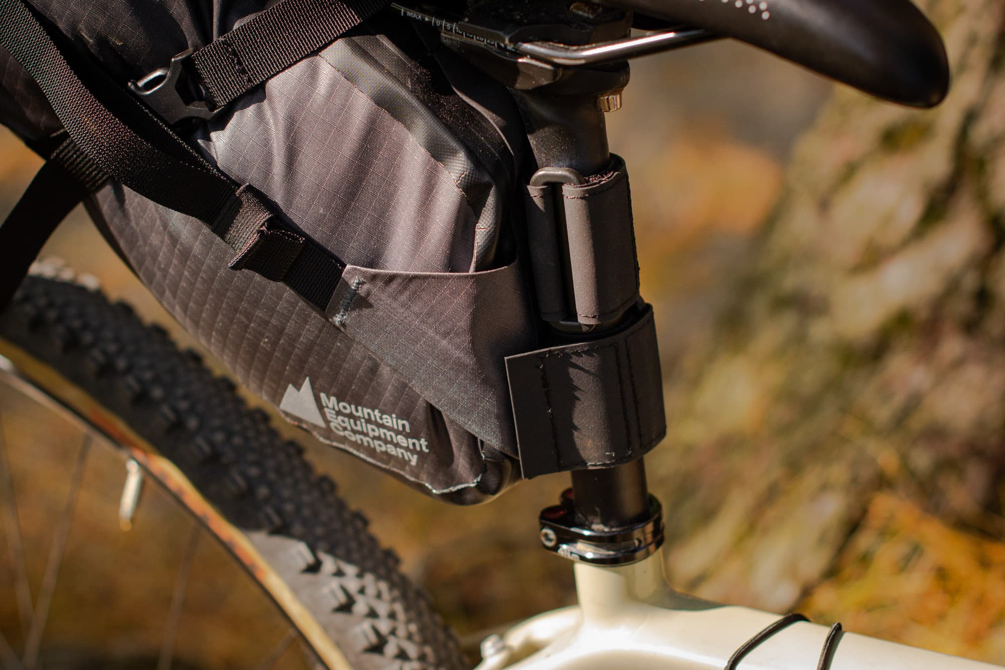 The seat bag strap detail.