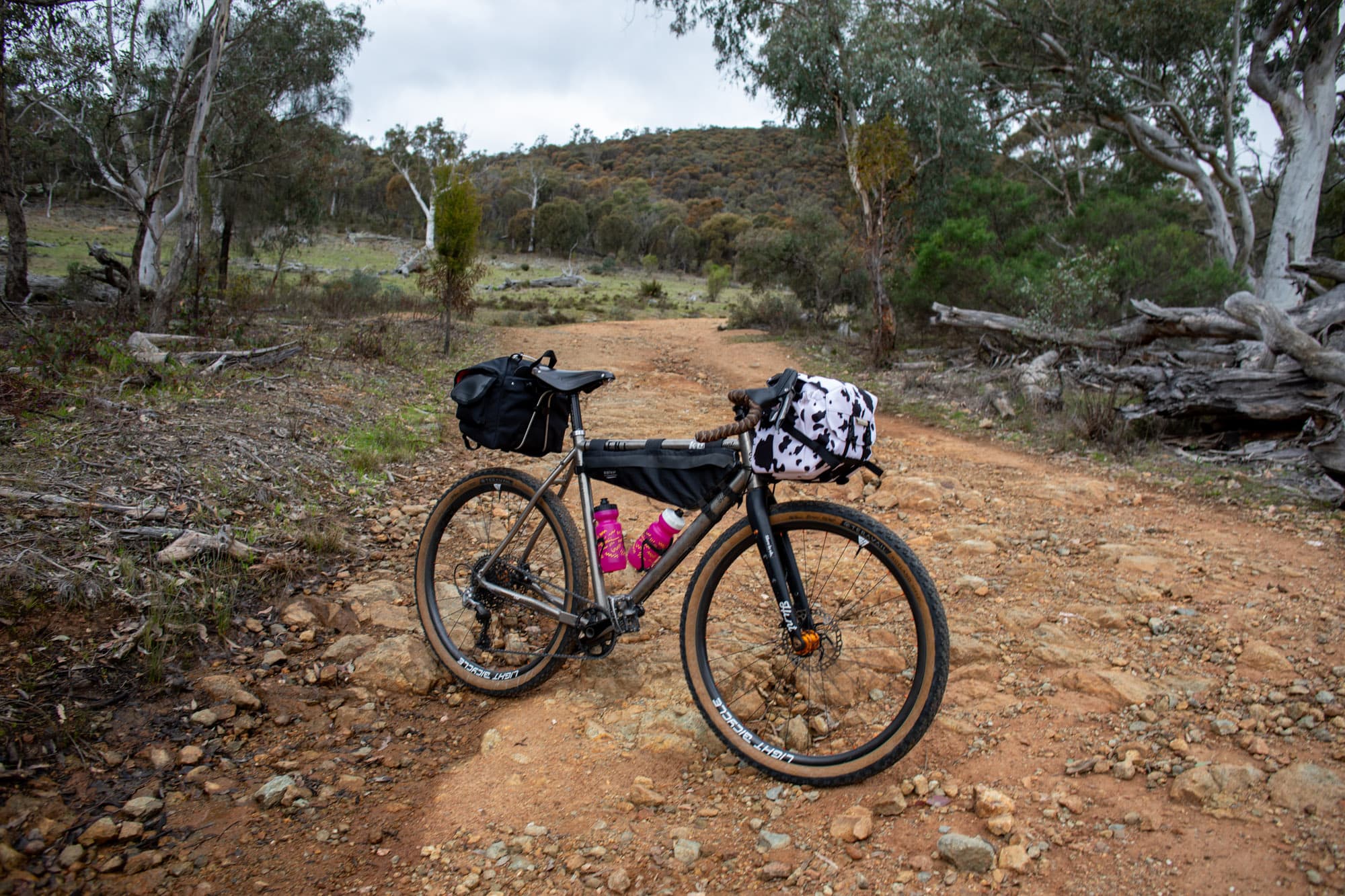 Matties bike fully loaded with the Mega Bar bag
