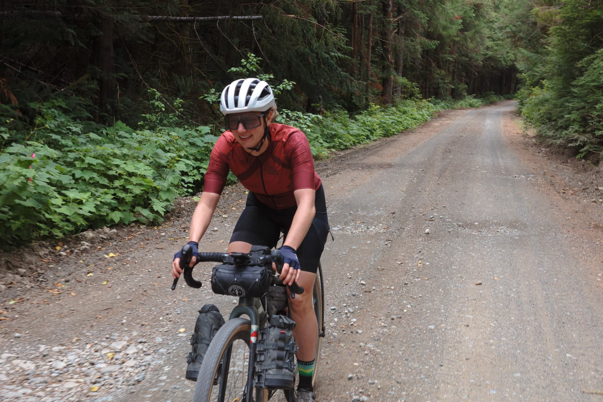 Ainsley rides the CV8.