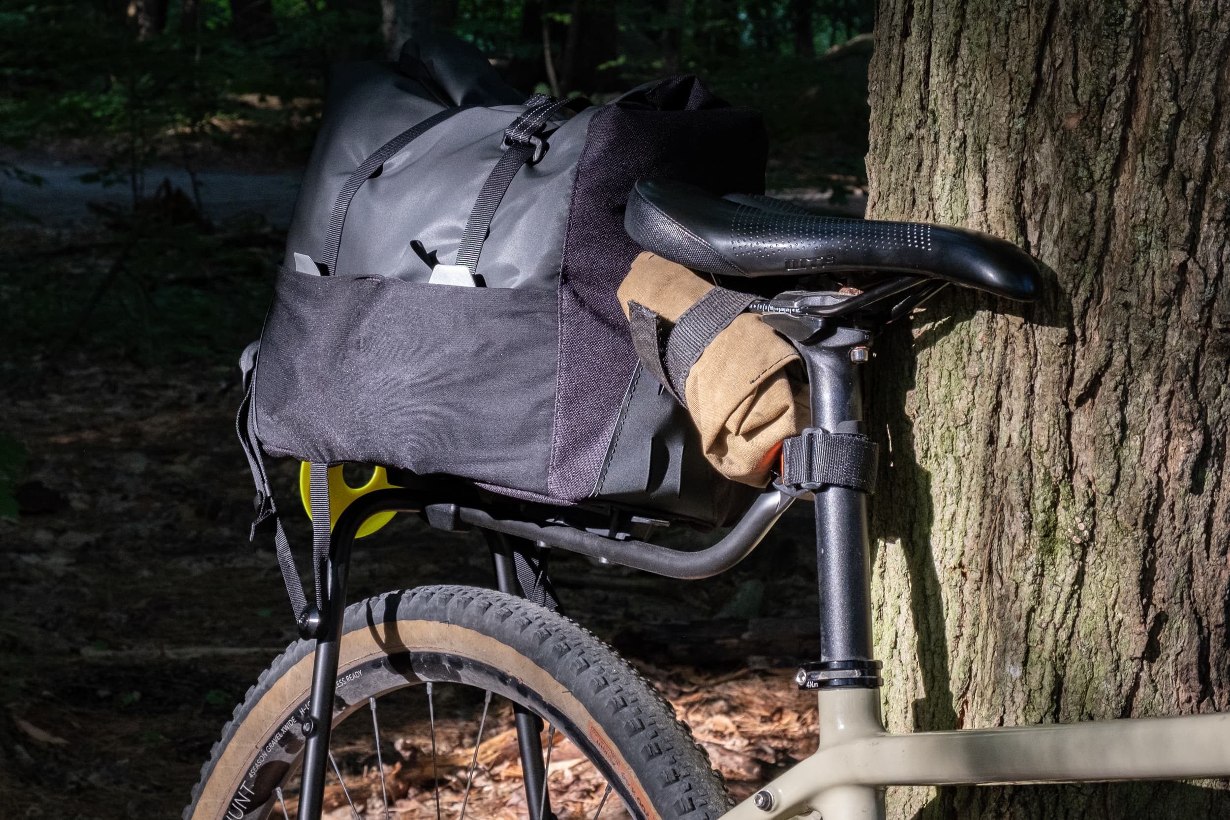 Restrap Switch Rack and Top Bag mounted alongside a frame bag and top tube bag.