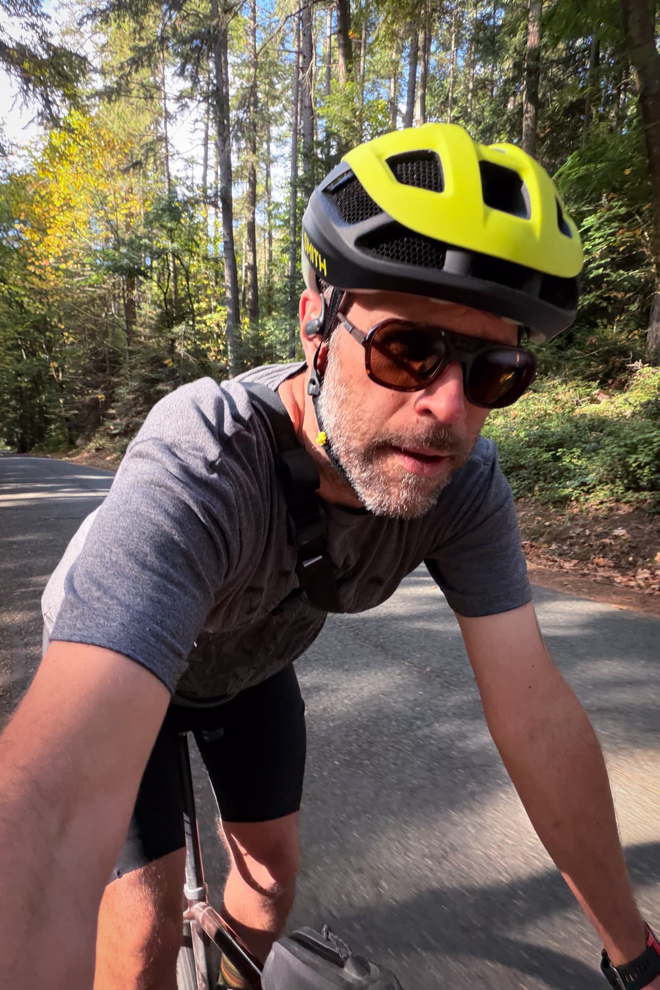 Barry riding toward the camera in the Smith Trace.