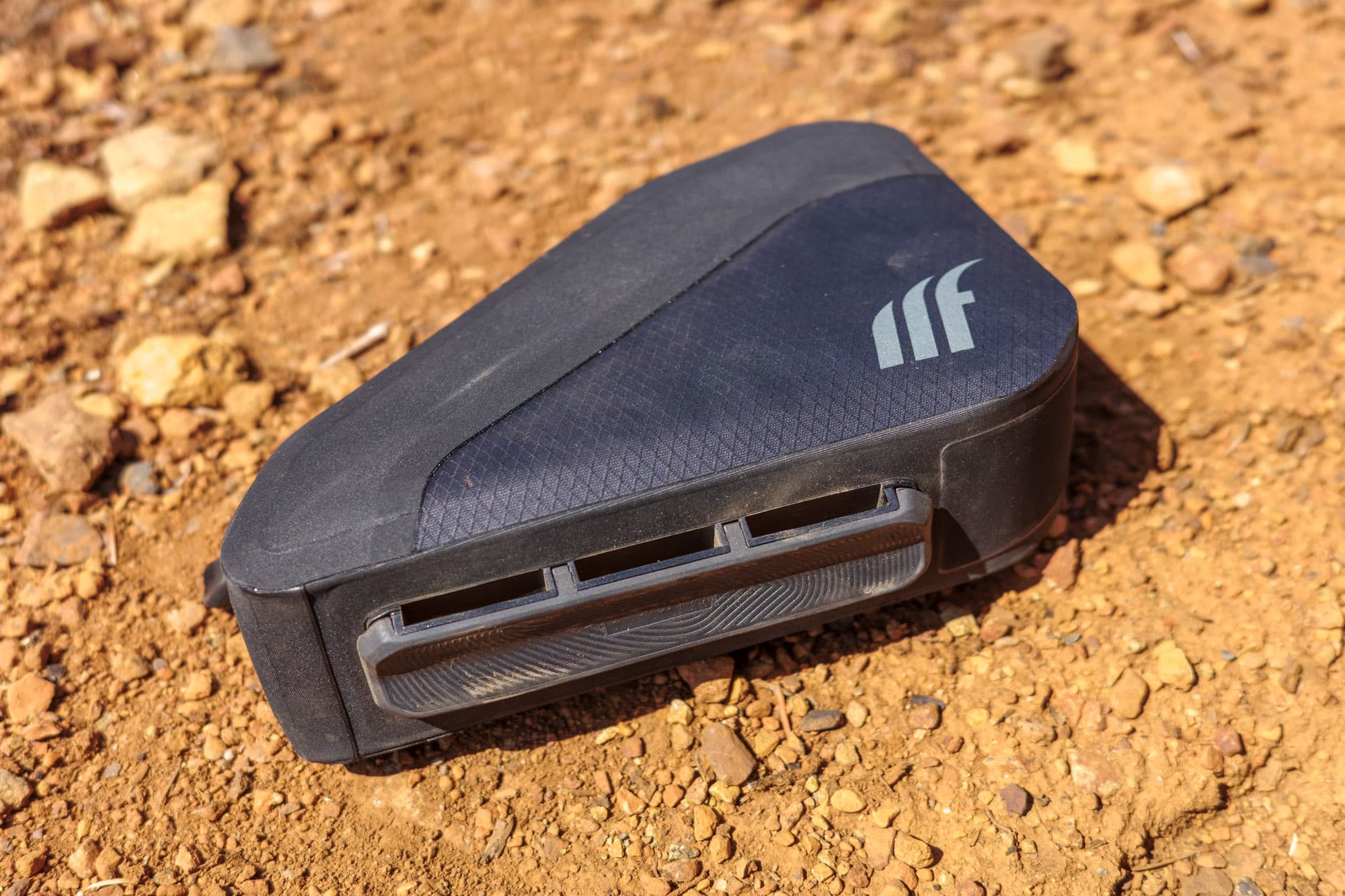The Tailfin Rear Top Tube Bag on its side.
