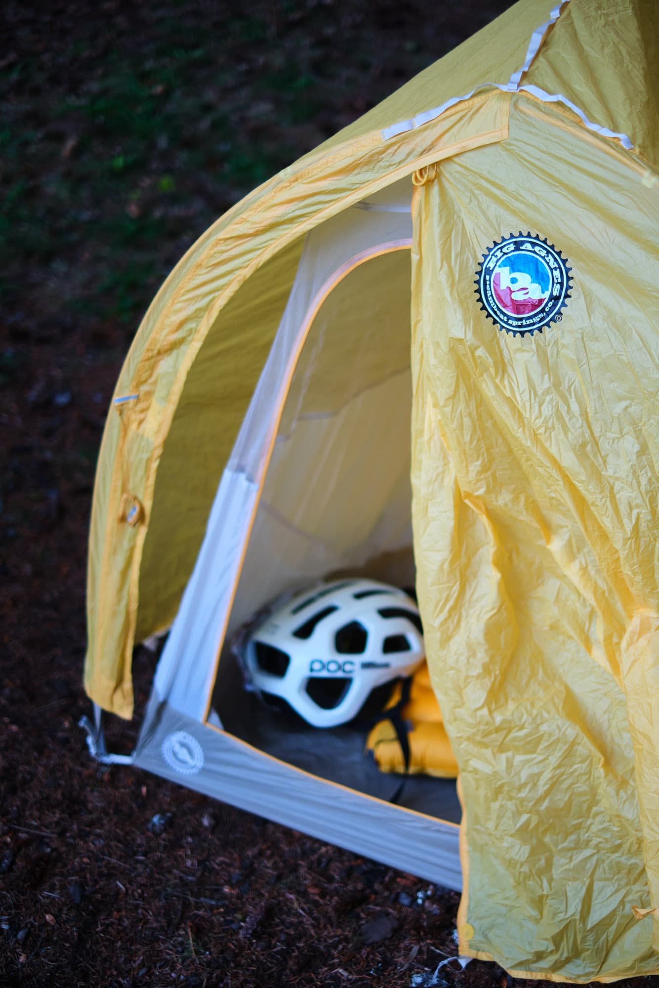 Overhead view of vestibule and pole setup