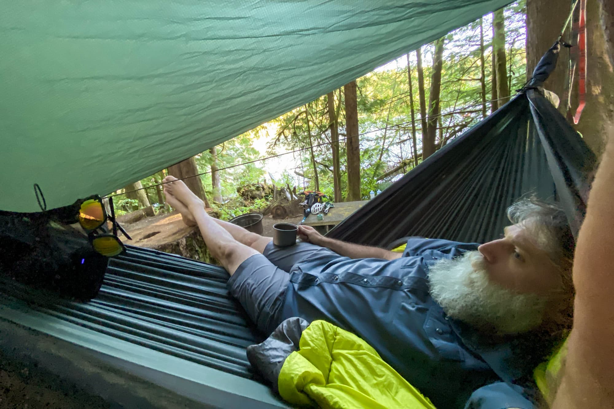Packed hammock sleep system in stuff sack