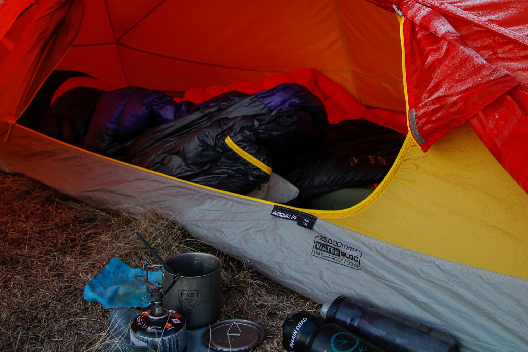Tent packed on front rack bag