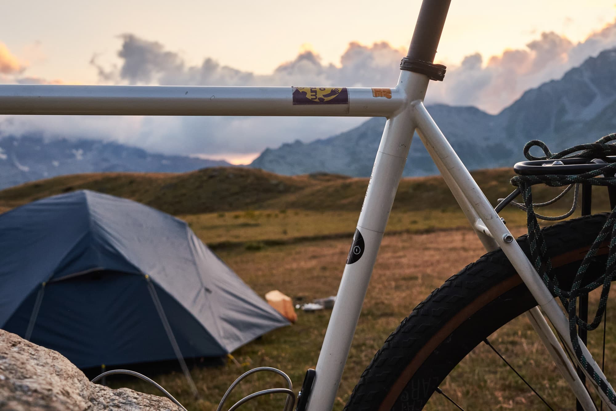 Packed tent and poles