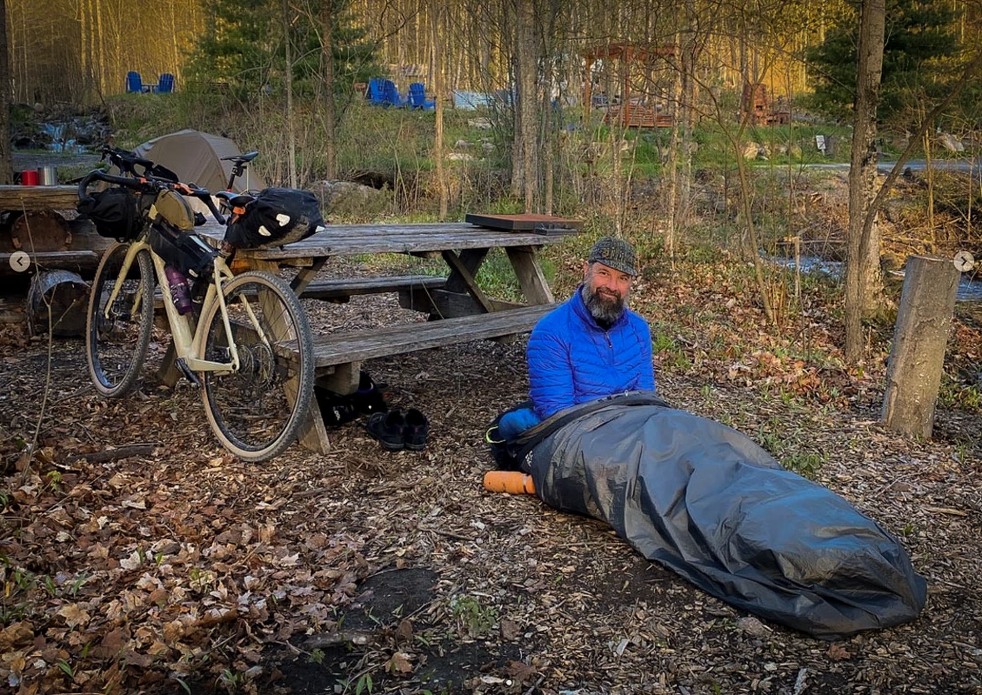 Helium Bivy packed on handlebars