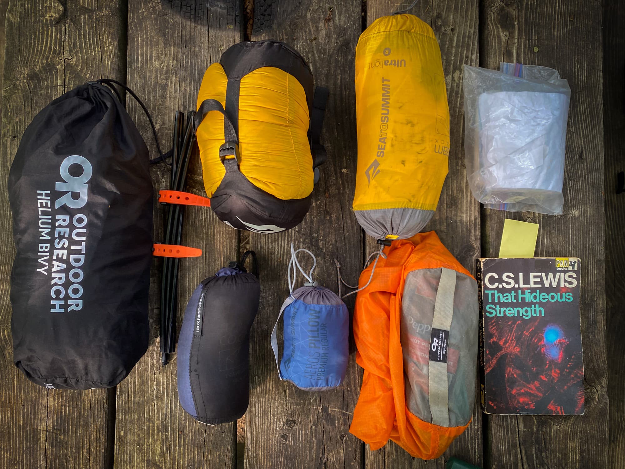 Trevor in bivy under tree cover