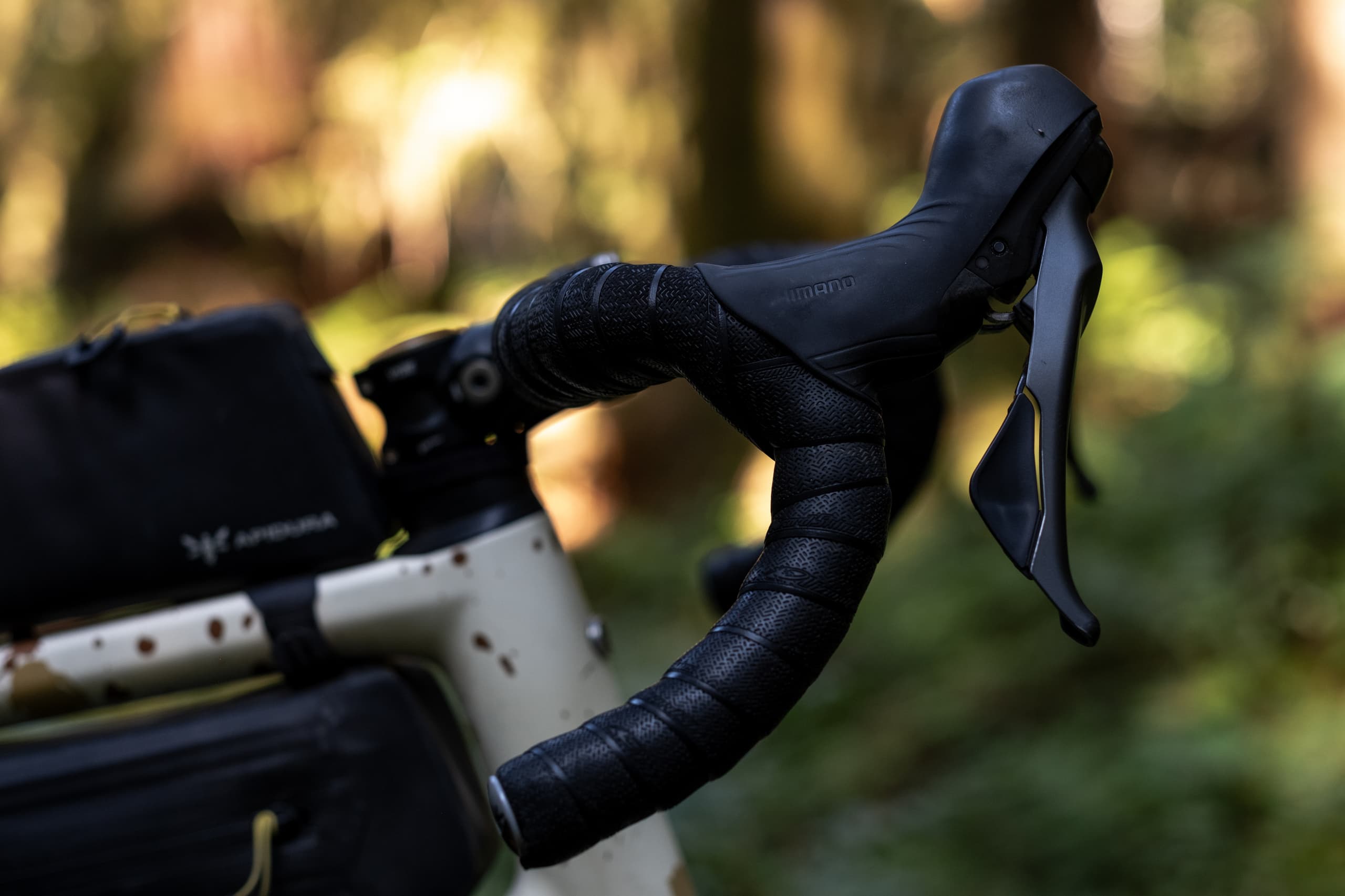 The brake lever, reachable from the drops.