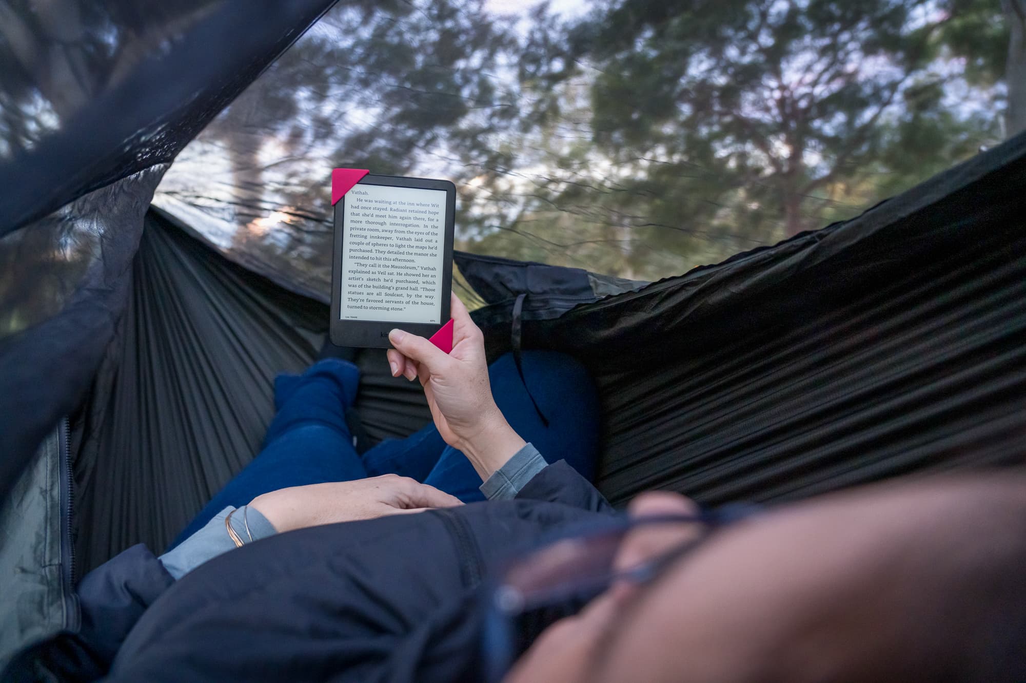reading in hammock tent