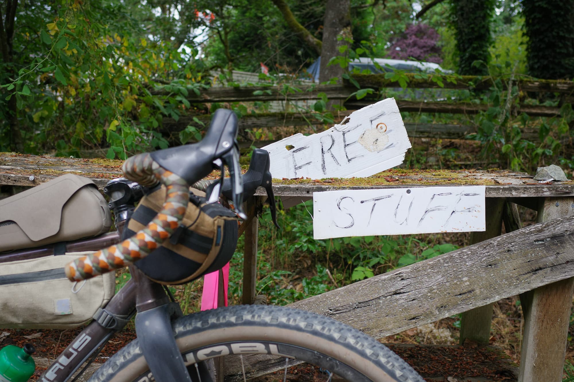 A FREE STUFF sign spotted from the saddle