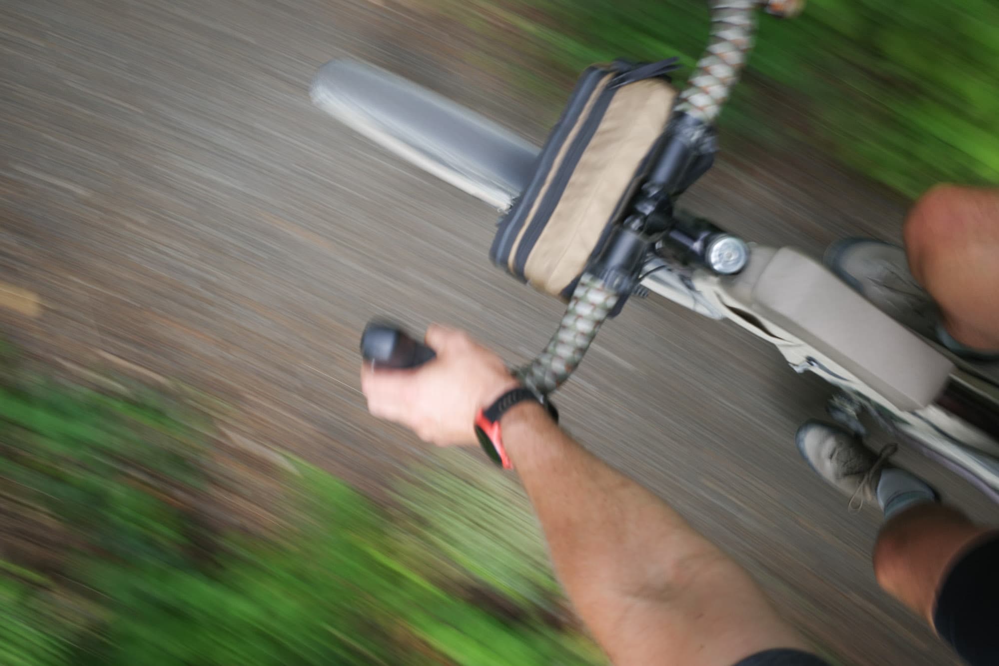 A fast, blurry stretch of singletrack from the saddle