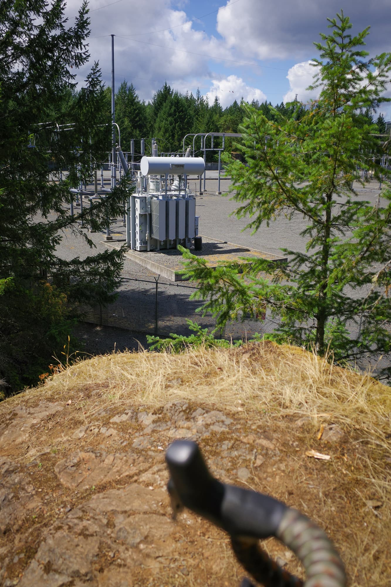 Looking down on the substation from a rocky knoll