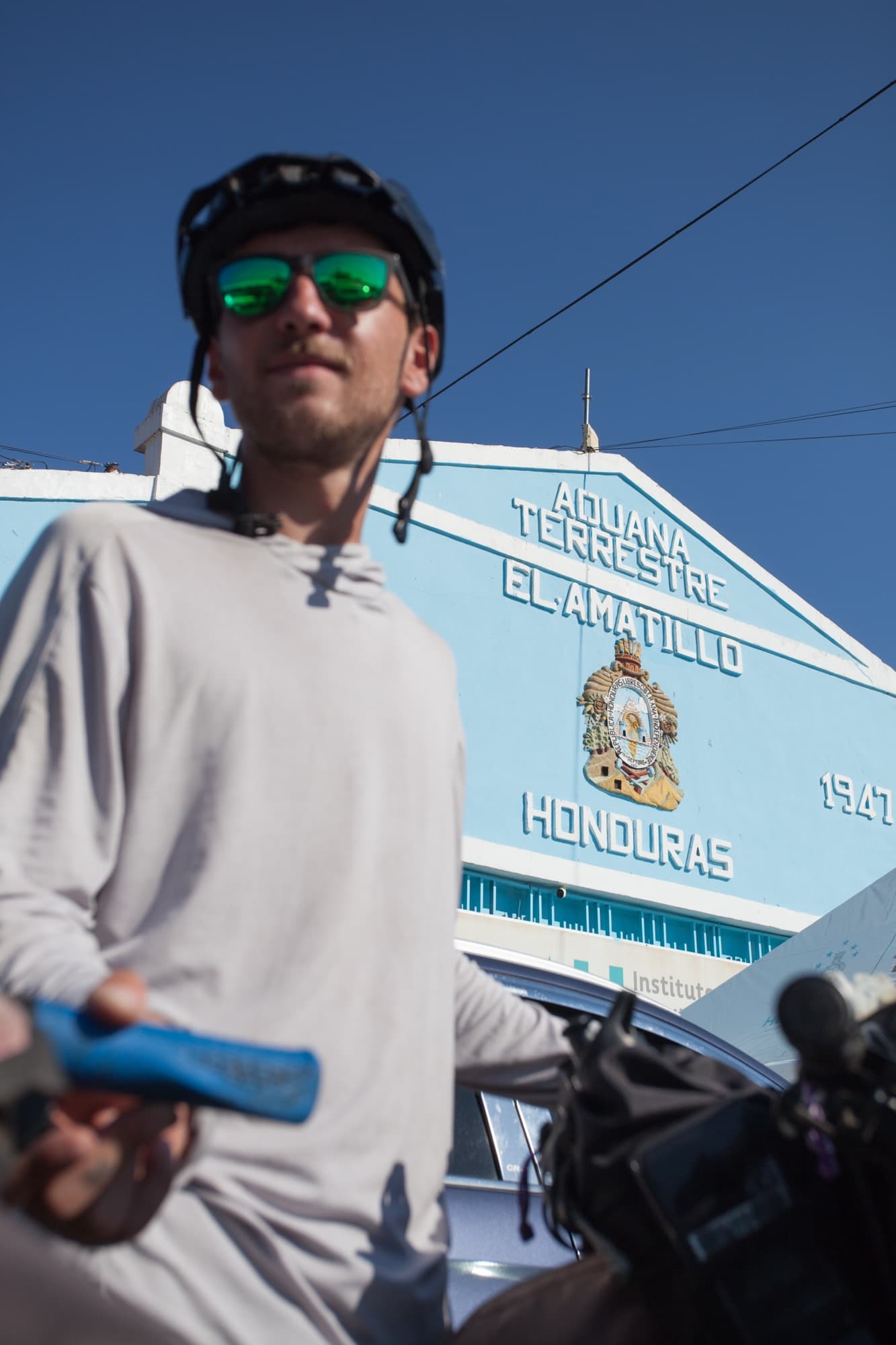 Mirrored glasses at the Honduras border crossing