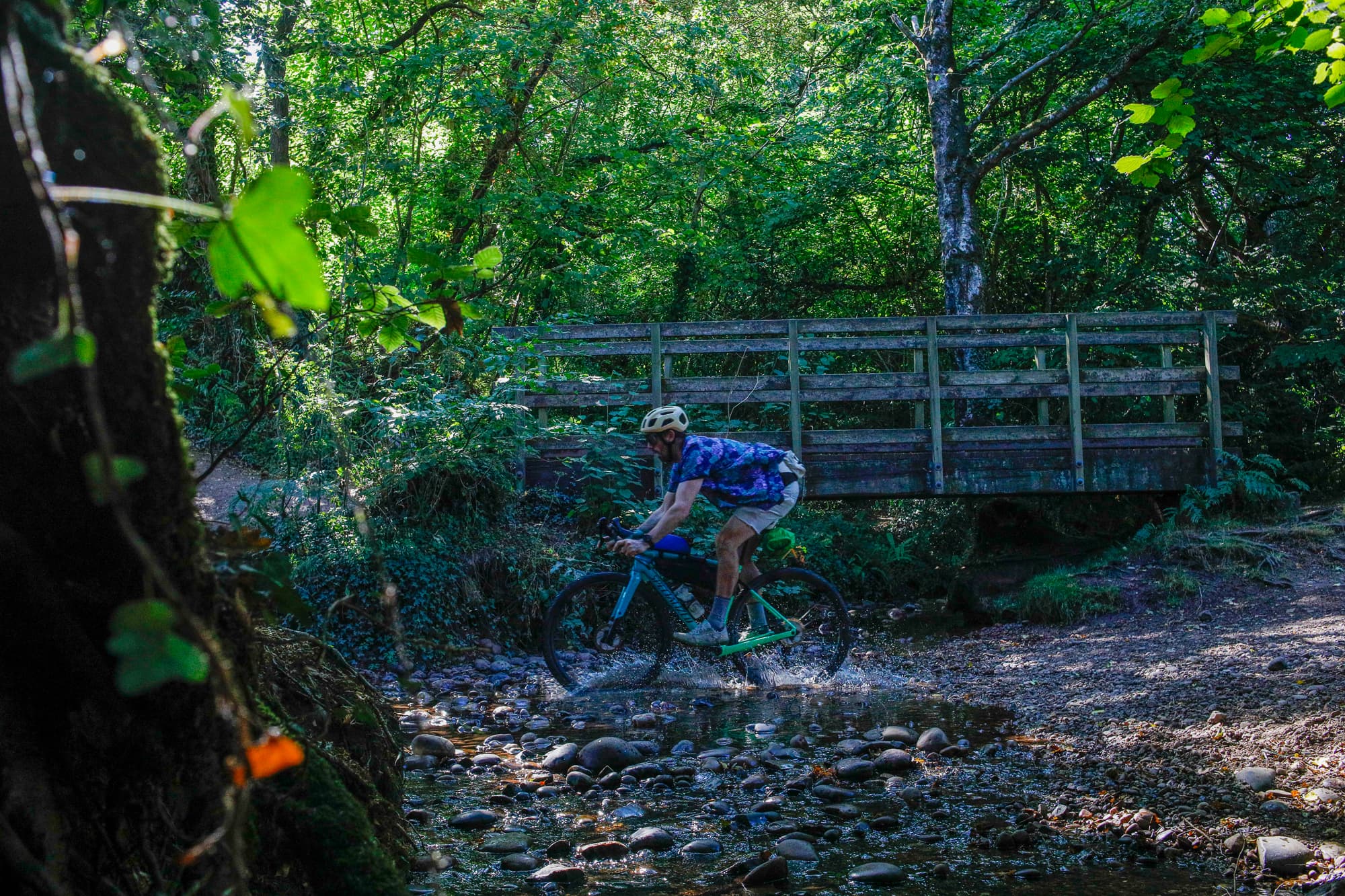 biking through stream