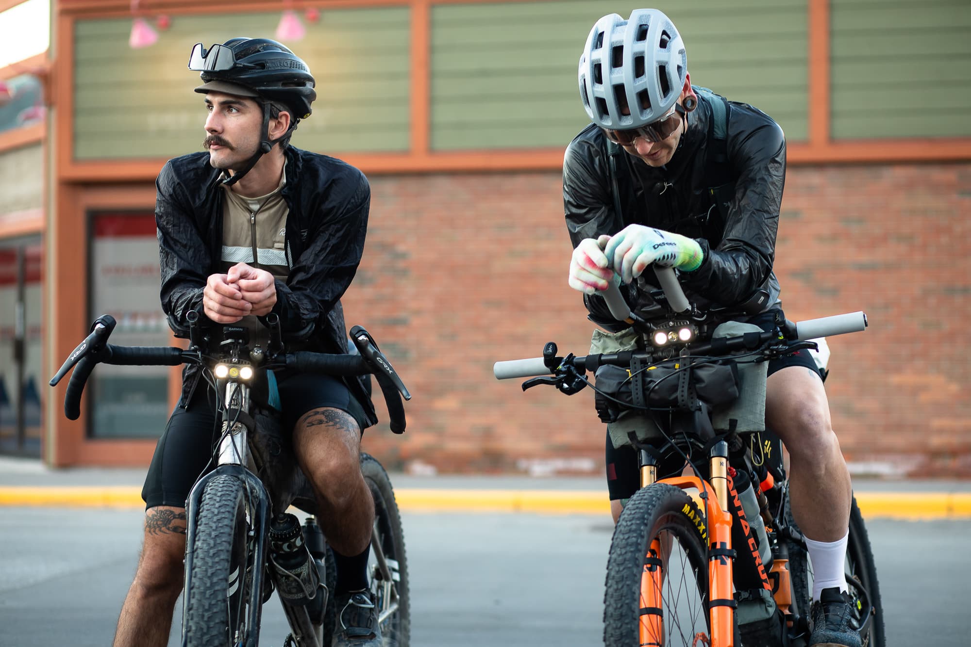 Two riders await the grand depart.