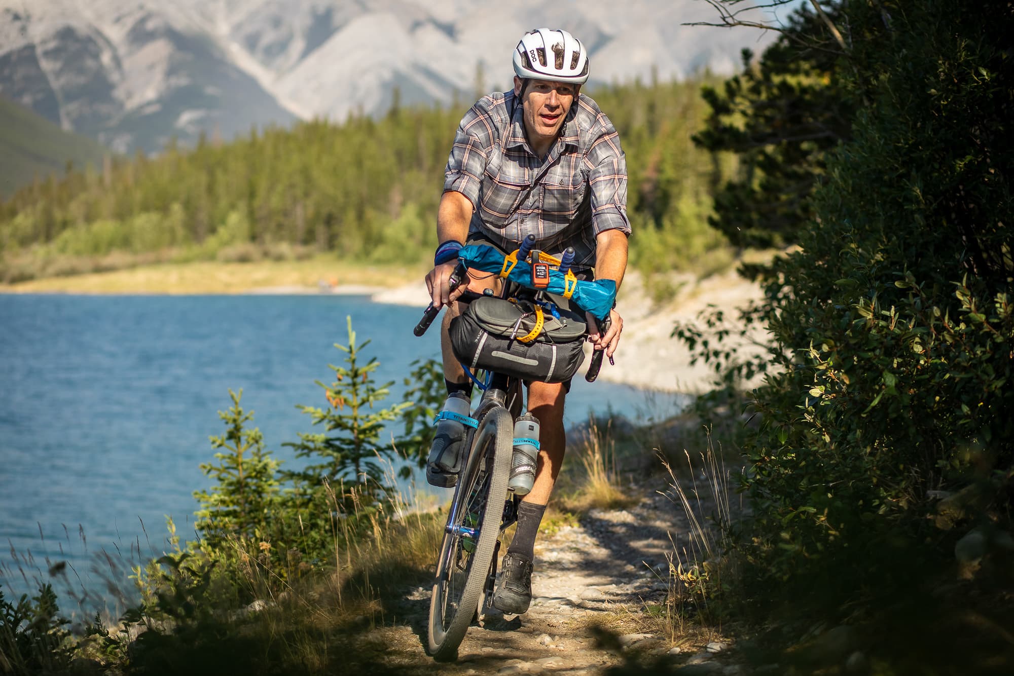 Turning a corner while bikepack racing.