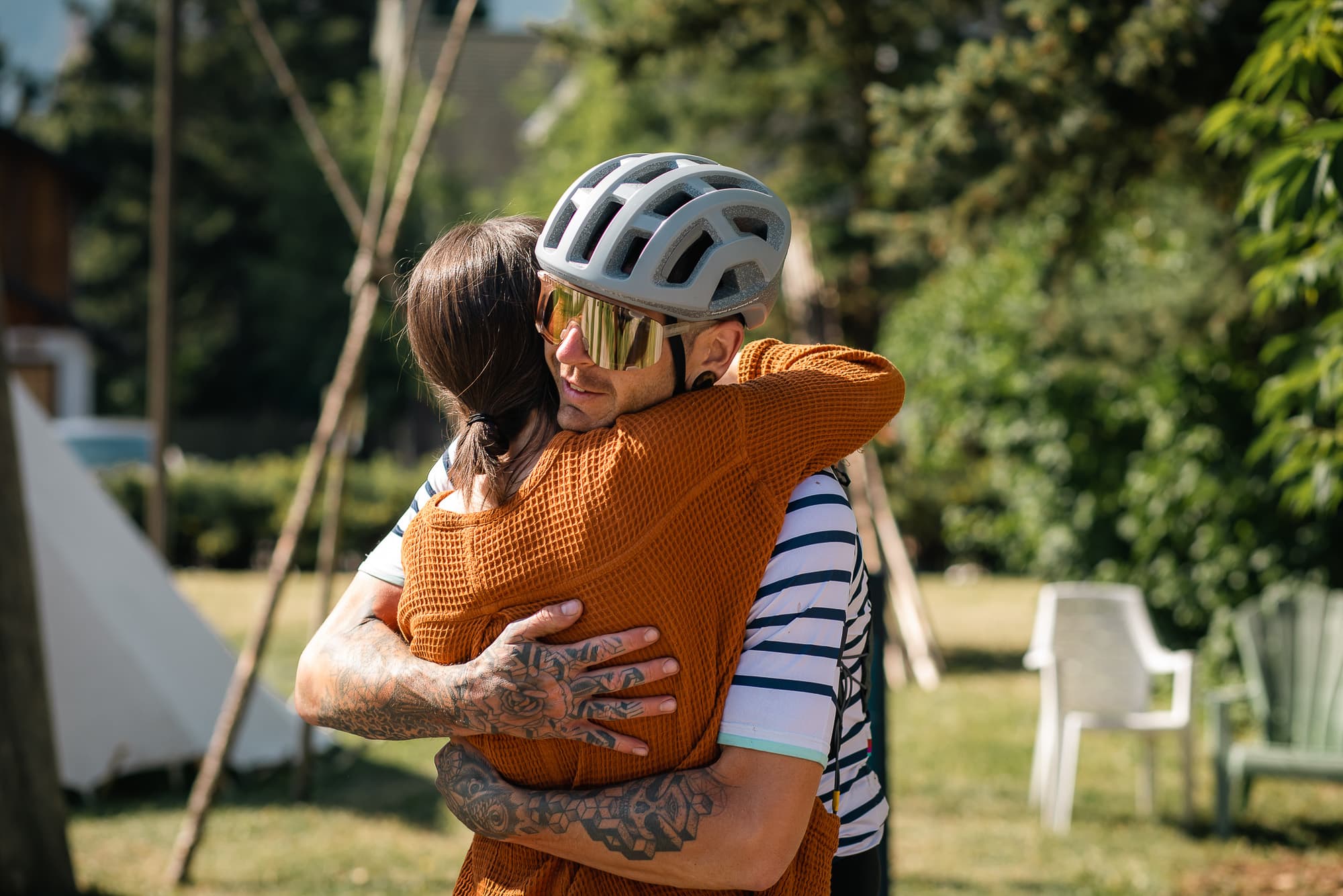 Big hugs for the finishing racer.