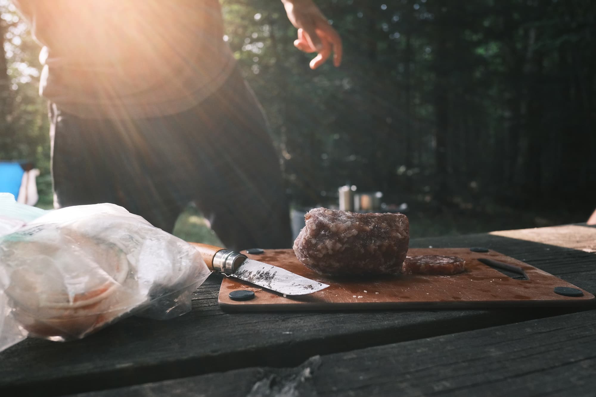 Prepping some campground fare.