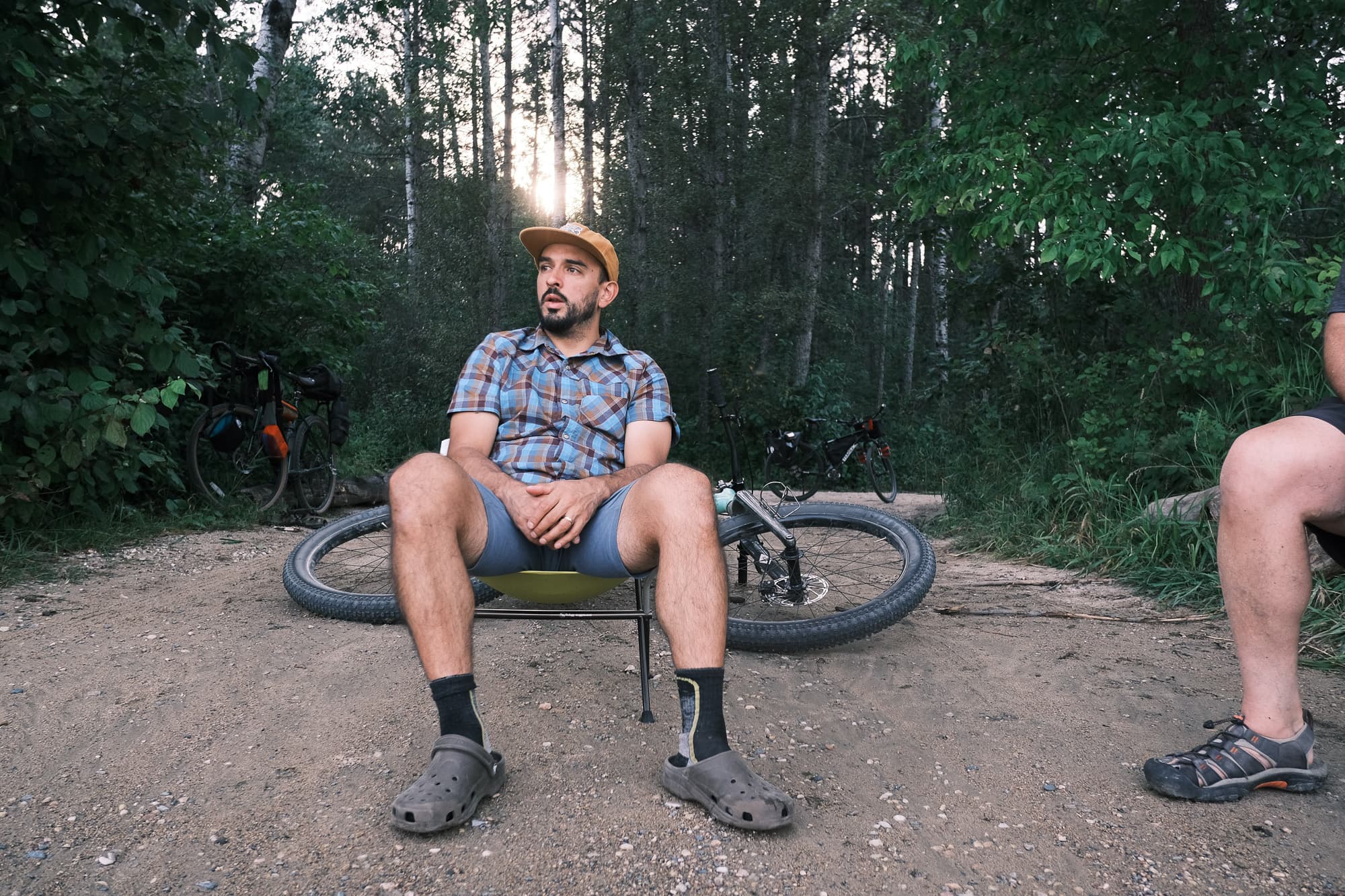 Josh takes a seat on after a long day in the saddle.