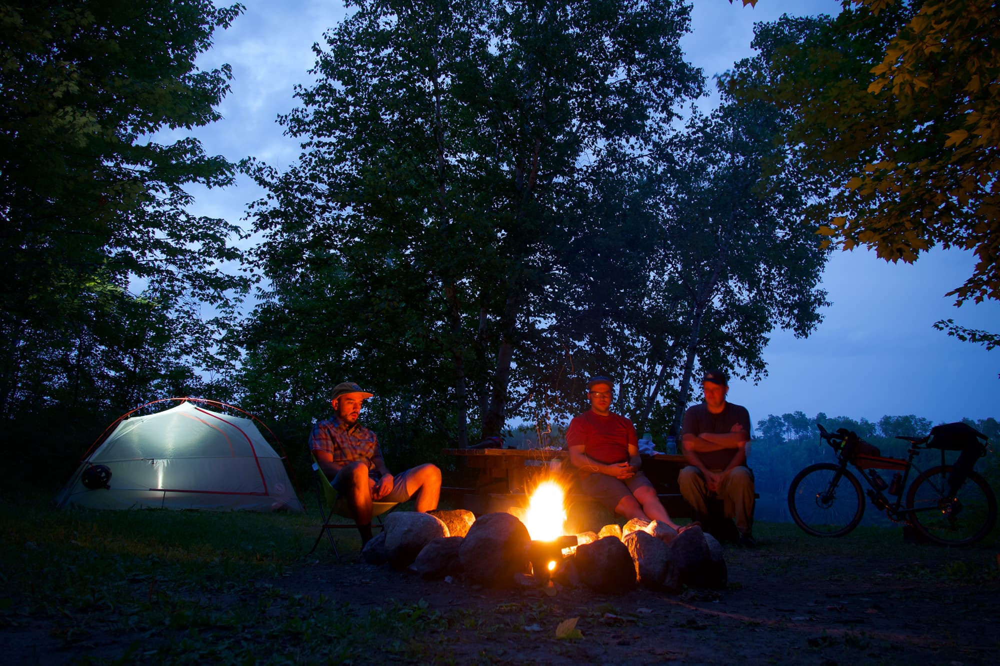 Friends around a campfire.