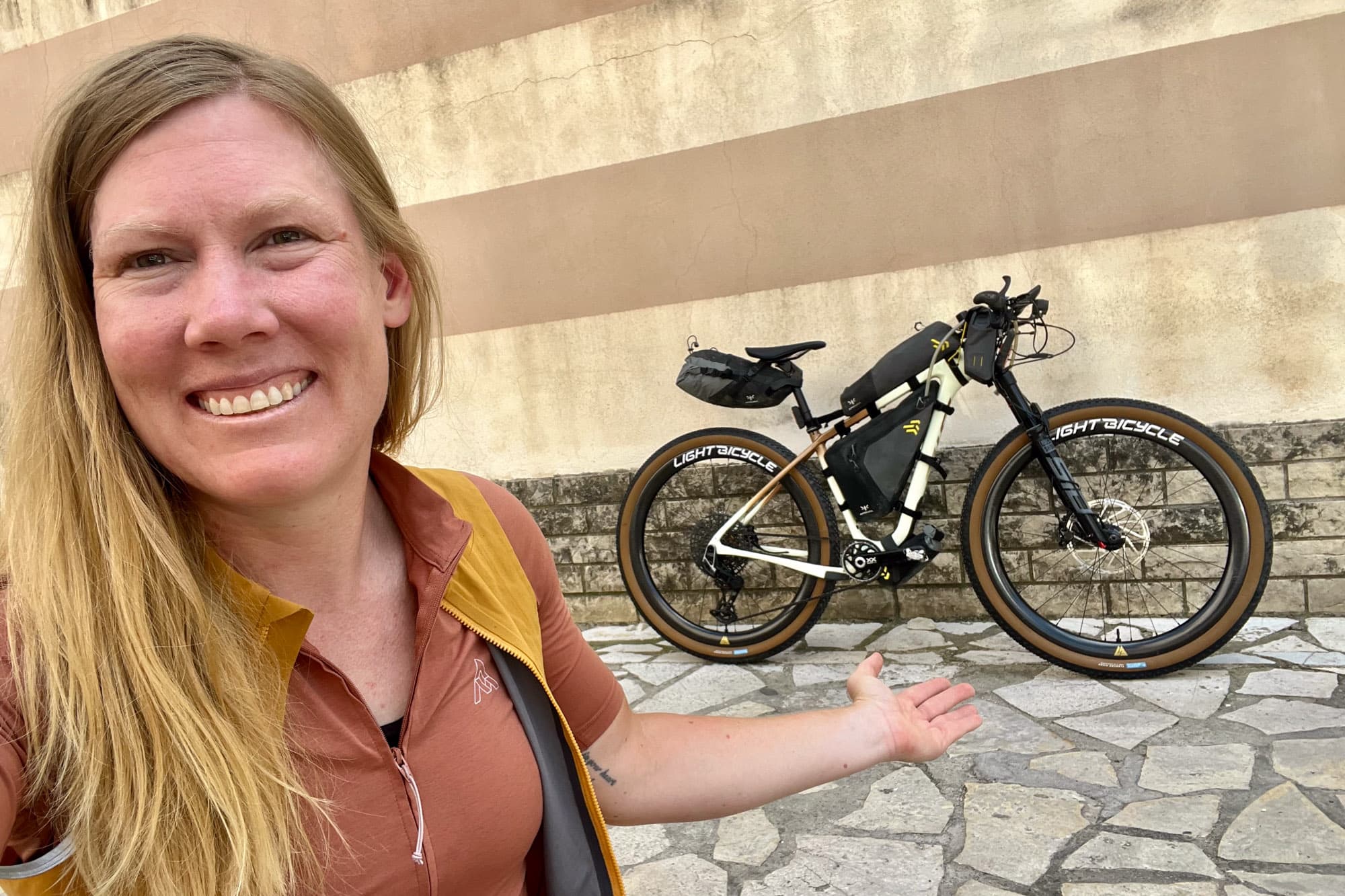 Meaghan does a bike check.