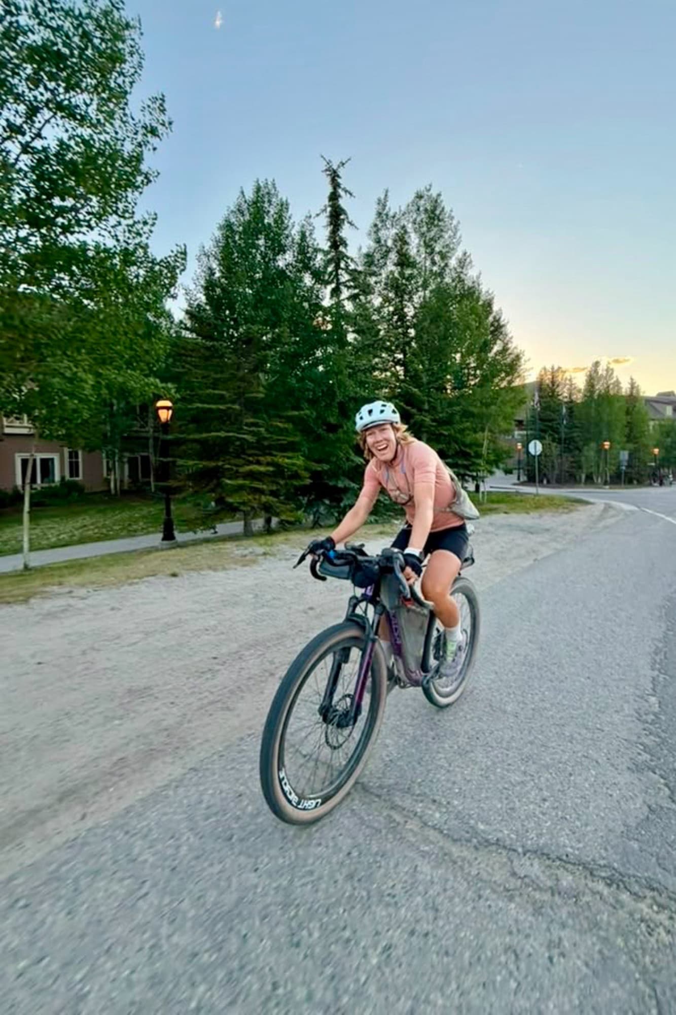 Meaghan rolls through Banff on her purple Salsa Cutthroat, Dolly